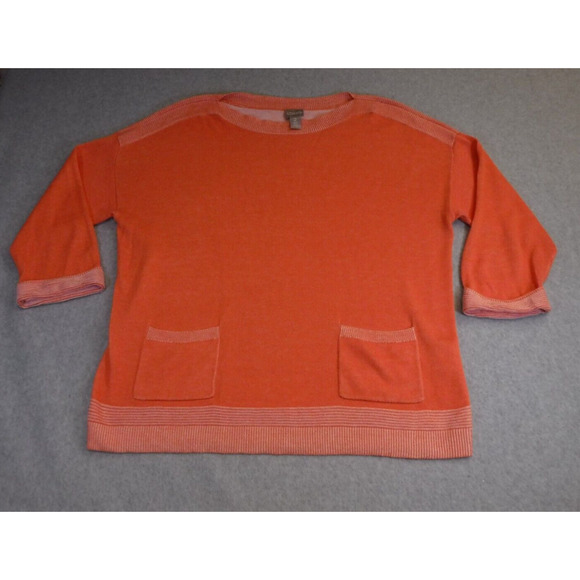 Chico's Women's Sweater Size 2 with Pockets Boat Neck 3/4 Sleeve Pullover Orange - Picture 1 of 8